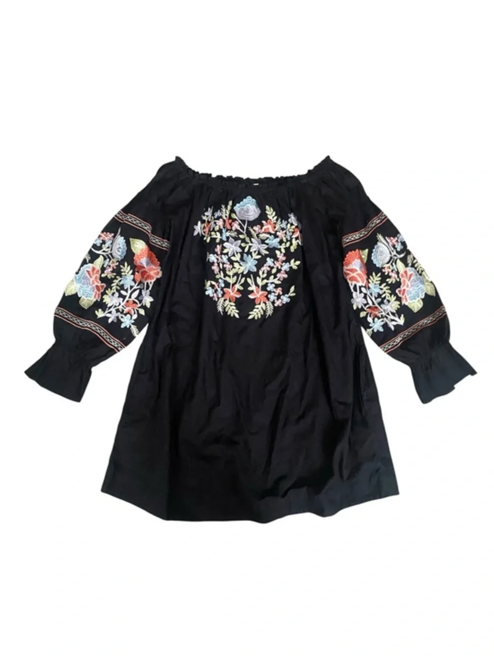 Free People Black with Embroidered Hem Detail Dress